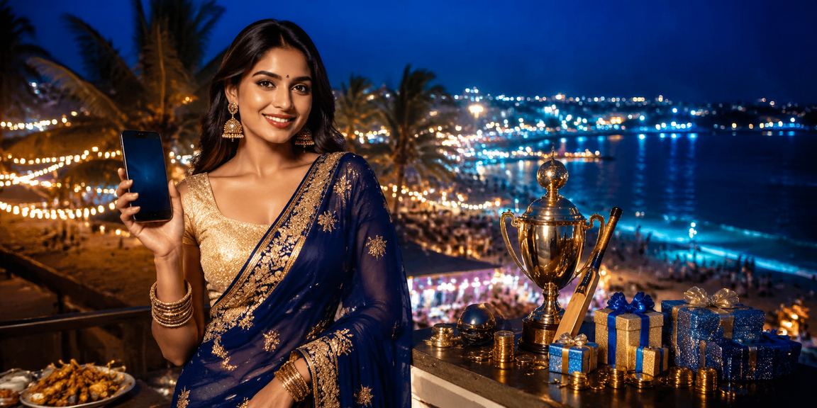 Live cricket betting action in Goa with blue and gold theme
